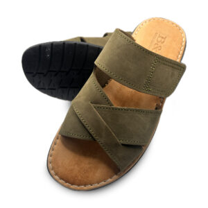 Khaki Crossed Strap Leather Sandal