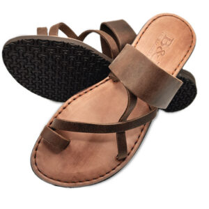 Brown Flat Crossed Toe Leather Sandal