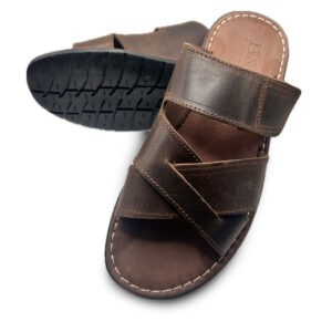 Brown Crossed Strap Leather Sandal