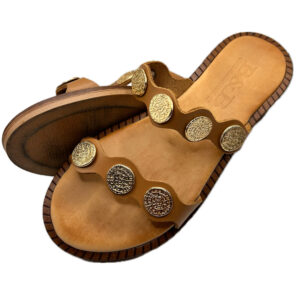 Brown Leather Sandal With Gold Coins