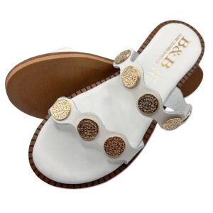 White Leather Sandal With Gold Coins