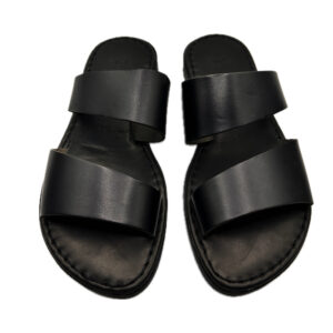 Black Two Strap Leather Sandal