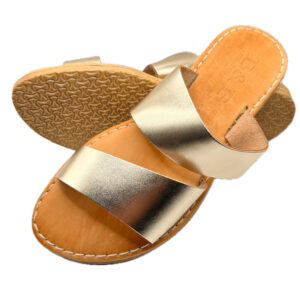 Gold Two Strap Leather Sandal