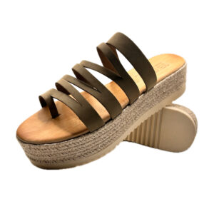 Khaki Strapped Leather Platform