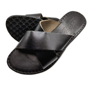 Black Crossed Strap Leather Sandal