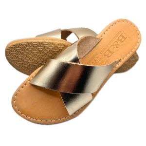 Gold Crossed Strap Leather Sandal