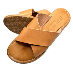 Natural Crossed Strap Leather Sandal