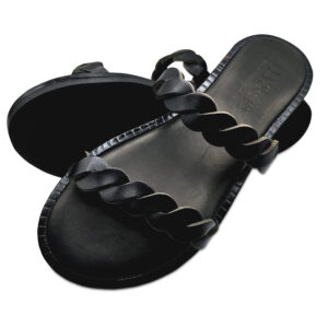 Black Twisted Strap Leather Sandal