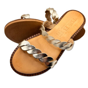 Gold Twisted Strap Leather Sandal