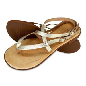 Gold "messy" Strapped Leather Sandal