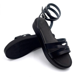 Black Two Ancle Strap Leather Platform