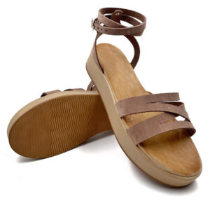 Nude Two Ancle Strap Leather Platform