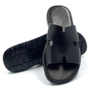 "H" Shaped Black Leather Sandal