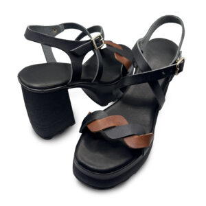 Black And Brown Twisted Leather Heel