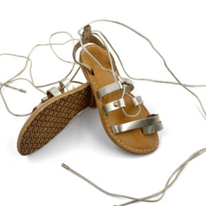 Gold Spartan Lace Up Leather Sandal