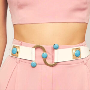 White Waist Leather Belt with Stones
