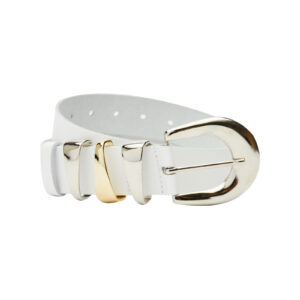 White Leather Belt With Gold And Silver Details