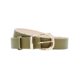 Olive Green Leather Belt With Gold Details