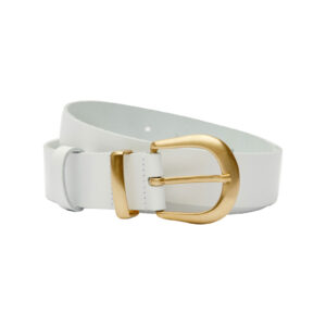 White Leather Belt With Gold Details