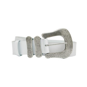 White Leather Belt With Nikel Details