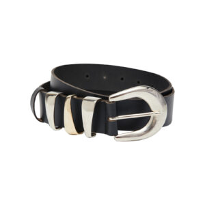 Black Leather Belt With Gold And Silver Details