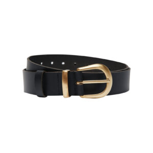Black Leather Belt With Gold Details