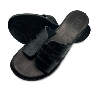 Black Croc Style Leather Sandal