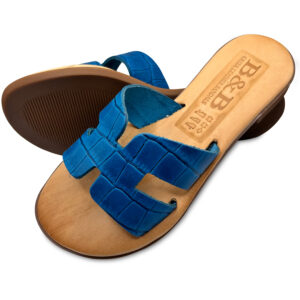 Blue Croc Style Leather Sandal