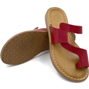 Red Flat Leather Sandal