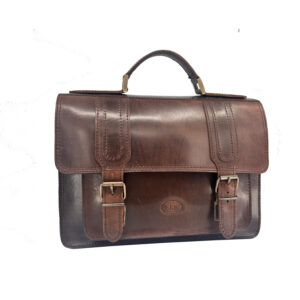 ΣΤ13 | Dark Brown Leather Briefcase With A Belt Detail