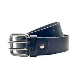 4cm | Black Leather Belt With 2 Prongs