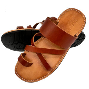 Camel Crossed Toe Leather Sandal