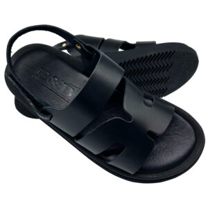 Black "H" Shaped Leather Sandal