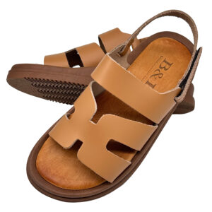 Camel 'H' Shaped Leather Sandal