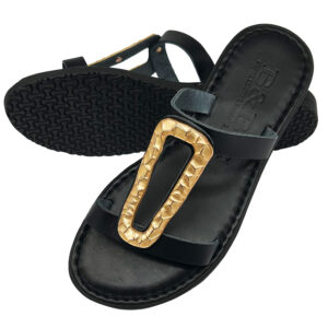Black Gold Stone Leather Sandal
